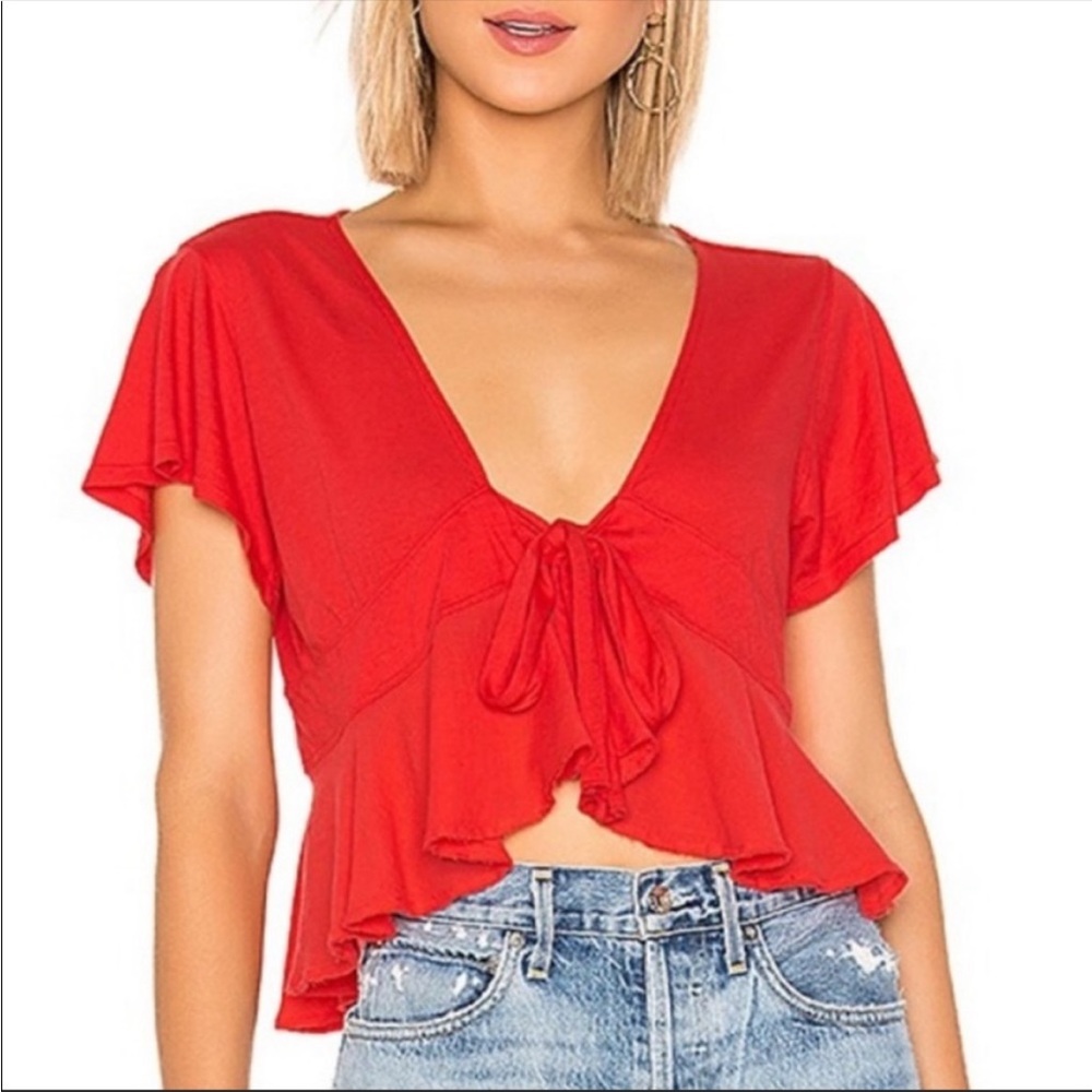 Free People Knot Me Tee in Red NWOT